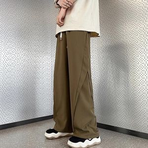 Erkek pantolon takım elbise erkekler elastik bel pantolonları ince düz geniş bacak gevşek iş rahat pantolonlar resmi elbise erkek A122