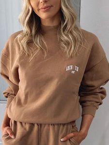 Classic Letter Embroidery Pullover Tops Women Autumn Cotton O-neck Casual Loose Hoodies Streetwear Simple Oversized Sweatshirts 240425