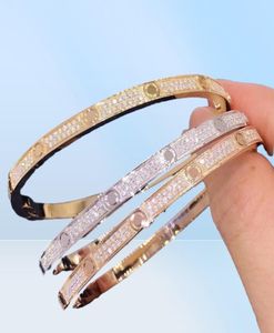 Luxury Top Fine Cuff Bracelet Pure 925 Sterling Silver Jewelry For Women Screw Bangle Thin Design Rose Gold Diamond Love Bangle We4412986