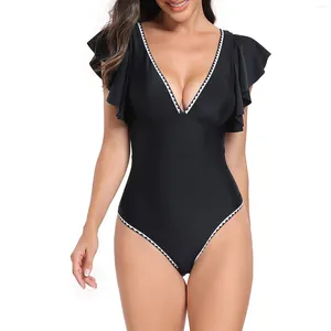 Swimberi di nuoto da bagno imbottito pizzo arruffato profondo v sexy bikini costume da bagno vintage