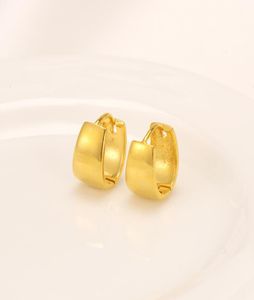 Pure 24k Yellow Fine Solid Gold GF Earrings Wide Hoop Lucky Glossy Women Gift3103964