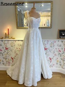 Romantyczne ukochane rękawowe sukienki ślubne A-line kwiatowe aplikacje koronkowe wstążki ślubne suknie ślubne szata de Mariee