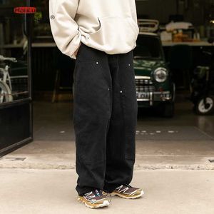 Men's Pants Mens ultra-fine cargo pants 100% pure cotton black khaki casual loose pocket decoration mens trend Y2K clothing J240429