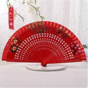 Figurine decorative Cina Dance Red Folding Fan Europa Spagna in legno di bambù regalo regalo per le mani ospiti portatile