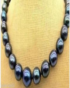 Handgefertigte natürliche 1011 mm tahitianische schwarze Süßwasserkultivierungen Perlenkette 180390397861991