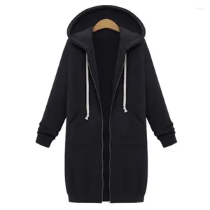 Kvinnors hoodies 2024 Autumn Women Casual Long Sweatshirt Coat Pockets Zip Up Outerwear Hooded Jacket Tops