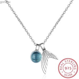 Colares pendentes 100% 925 Sterling Silver Blue Crystal Mermaid Colar e pingente de pingente adequado para femininos tendências femininas jóias requintadas