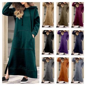 Lässige Kleider Vintage-Kleid für Frauen Langarm Lose Lose Plus-Size-Strick-Fleece-Hoodie-Kapuzen-Herbst- und Wintersporthemd Vestidos