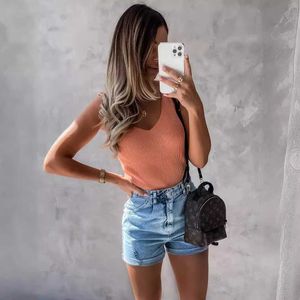 Women's Blouses Shirts Summer Womens Slveless Knitted V-neck Casual Solid Tank Top Strt Style Ribbed Soft Sweatshirt Soft T-shirt Y240426