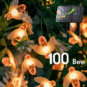 Decorations AlliLit 100LED Solar Bee String Lamp Outdoor Fairy Light Tree Chritmas Garland 8 Modes Waterproof Patio Garden Party Decor