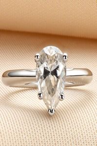 LESF 925 Silver 2 CT Pear Cut Women039s Engagement Synthetic Diamond Wedding Ring Gift Utsökta smycken1057808