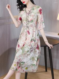 Party Dresses Women 2024 Floral Fashion Casual Summer Dress Elegant Bohemian Beach Vintage Flounced Edge Chic Midi V- Neck Silk Vestidos de