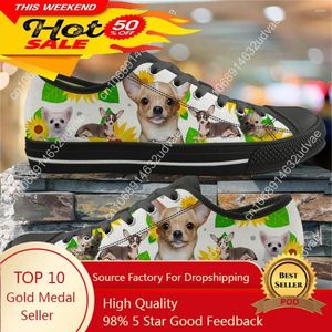 Lässige Schuhe Chihuahua Sonnenblumenmuster weibliche Herbst Frauen Wohnungen Schnürung für Mädchen Femma Leinwand Schuh