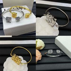 Fashion Luxury Loewe Series Designer Geometry Charm Bracelet for Woman Orecchine Gold Hoop Sparkling con diamanti bracciale gioiello festeggiato Gift Mother Day