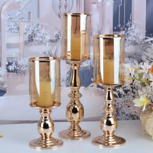 Conjuntos 1pc Golden Glass Pillar Veller Candlesticks Titular para eventos de casamento de mesa de café Decoração de festas de casa decoração