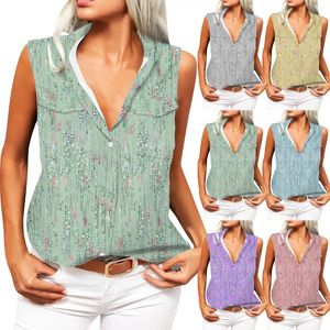 Women's Tanks Printed T-Shirts Fashionable Lapel Sleeveless Tank Tops Summer Comfortable Youthful Button Down Shirts Roupas Feminina