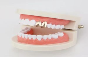 hip hop liscio a doppio denti grillz grilloni di moda oro vera griglie dentali cool moto gioielli dorate d'oro in argento rosa 4107946