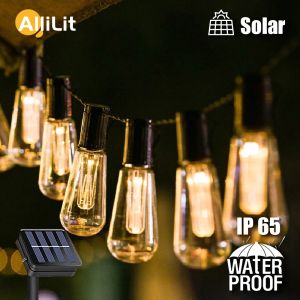 Decorações Luzes solares solares ao ar livre LED IP65 Impermeável Edison Bulbo Retro vintage Christmas Garland Garland Party Decoration Fairy Lamp