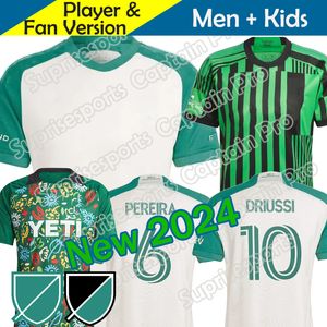 2023 2024 Austin FC Futbol Jersey Çocuk Kiti Man 23/24 Futbol Gömlek Birincil Ev Yeşil Las Voes Uzak Beyaz Tan Armadillo Driussi Rigoni Ring Rubio Wolff Maillot De Foot