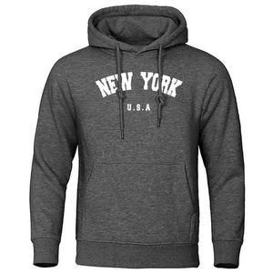 0QKL herrhuvtröjor tröjor New York Letter U.S.A City Print Hoody Men Fashion Casual Long Sles Hooded Loose Overize Pullover Hoodie Street Sweatshirt D240429