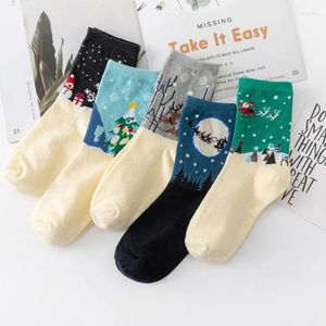 Women Socks Women's Mid Length Christmas Cotton Sock White Bottom Snowman Elk Fashion Funny Couple