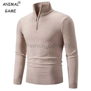 Men's Sweaters New Mens Sweater Half Zipper Pullovers Winter Warm Stand Collar Turtleneck Cotton Knitted Sweater Men Solid Color Sweatwear d240429