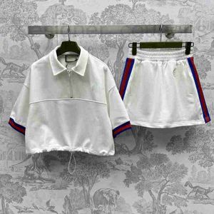 Designer de vestido de duas peças no início da primavera coreana Minimalista Polo Pollar Pullover de manga curta Salia casual Conjunto M9FN