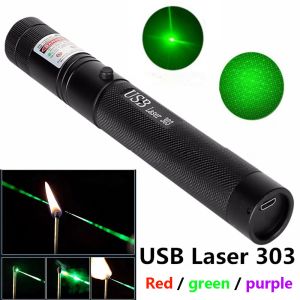 Optics Tragbarer Hochleistungs -Lasergeräte USB wiederaufladbarer Laser Purple Red Ultra weit 10000m 5mw Einstellbarer Laserfokus 303 Laser