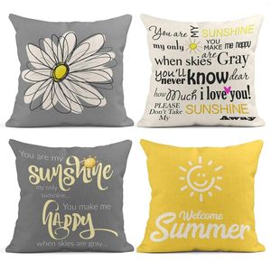 枕あなたは私の唯一の太陽の灰色の黄色の黄色いリネン枕カバーのソファカバー45x45cm家の装飾をカスタマイズできます