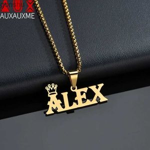 Pendant Necklaces Auxauxme Customized Stainless Steel Name Crown Pendant Necklace Womens Wedding Birthday Gift Wholesale Personalized JewelryWX