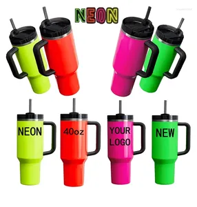 Tassen Neon 2024 30 Unzen 40 Unzen Edelstahl Kaffeetasse Becher Helles Gemälde Doppelwand Isolierte Vakuumlöschung