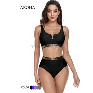 Apresenta de banho feminina AROHA 2024 Sexy Bikini Swimswear Womens Womens Duas peças Belt Belt Detalhe de cintura alta Biquin Swimsuit Plus Sizer Bathers Beachwear D240429