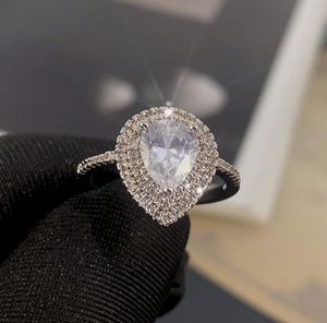 New Style Luxusbirnenform Zirkon Engagement Ehering für Frauen Finger Verlobungsring Silber1519845