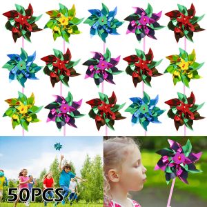 Dekorationer 50st Colorful Pinwheel Mixed Color Party Pinwheels Plastic Diy Lawn Windmill Dekorativa vindspinnare för trädgårdsgårdsdekorleksak