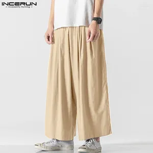 Herrbyxor incerun 2024 kinesisk stil pantalons streetwear bomullslinne fast välbeslag rakt ben bred lång s-5xl