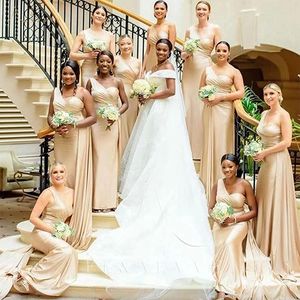 Şampanya Saten Zarif Uzun Düğün Konuk Elbise Düğün Partisi Resmi Bir Omuz Nedime Elbise Çöp Düğünleri Akşam