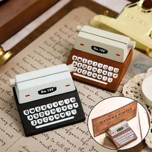 Ретро деревянная пишущая машинка держатель карты мини -винтажные записки на стой