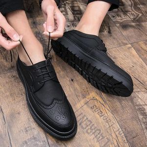 Casual Shoes Men Spring Thick Sole Lace Up Classic Black Comfortable Leather Men' Block Matsutake Wedding