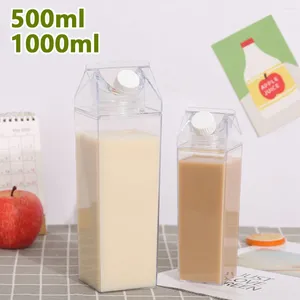 Garrafas de água garrafa de plástico caixa transparente portátil para 500 ml/1000 ml de suco de leite de chá de leite com copo de bpa bpa à prova de vazamento grátis