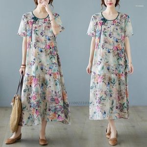 Ubranie etniczne 2024 Chińska ulepszona sukienka Qipao O-Neck Cheongsam National Flower Print Folk Oriental elegancki