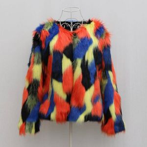 Xs6Xl Womens Winter Autumn Imitation Mixed Color Fake Jacket Large Size Elegant Female Man-Made Fur Outwears Coats J2369 Y200926 216s