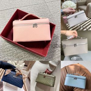 Loro Piano LP Lorospianasl LP19 Lunchbag Women Box Bag Designer Make -up -Tasche Echt Strauß Leder Leinwand Strauß 2Meq Handtasche Zwei -Wege Reißverschluss Rucksack