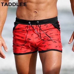 Calça de banho masculina Taddlee Brand Mens calça de banho de calça de banho de biquíni shorts Sexy Boxer Long Boxer Corte Novo Q240429