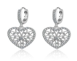 Dangle żyrandol srebrne kolczyki dla kobiet Trendy Heart Origin Diamond Girl