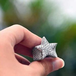 Band Rings Milangirl New Hip Hop Rock Five Star Ring for Mens Luxury Gold Silver Rhinestone Zircon Pentagonal Ring for Womens Wedding Party J240429