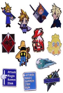 Pinos, broches Final Fantasy esmalte videogame FF Shinra Ataque Menu Broche Cloud Strafe Buster Sword Meteor Chocobo Red Mage Badge7535740