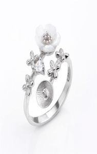 Pearl Ring -inställningar 925 Sterling Silver Findings Flower White Shell Zircon Pearls Mount DIY 5 Pieces8967954