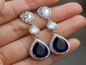 1Pair Fashion Waterdrop Dangle 925 Silver Jewelry Sapphire Cubic Zircon Women Wedding Bridal Stud Earring LOVER Gift Accessory7514770