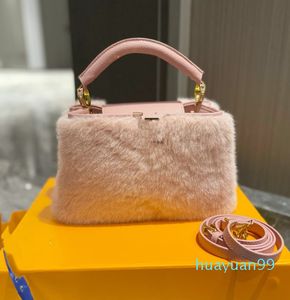 Designer -27*20cm Fashion rabbit fur cover Lady hand copper hardware Handbags Women cross body bag purses leather