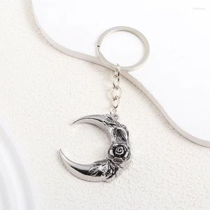 Keychains Alloy Big Moon Rose Flower Pattern Punk Key Rings For Women Men Friendship Gift Bag Keys Handmade Jewelry